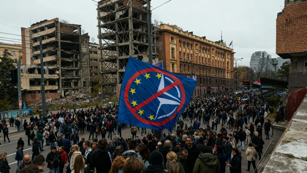 Protesters Form Human Shield Around Bombed Belgrade Landmark